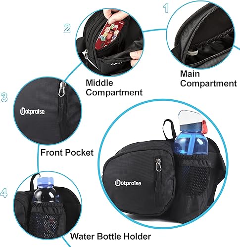 Miniatura 3 de Dotpraise Riñonera de senderismo con soporte para botella de agua, cintura para senderismo con correa ajustable y múltiples bolsillos para caminar,