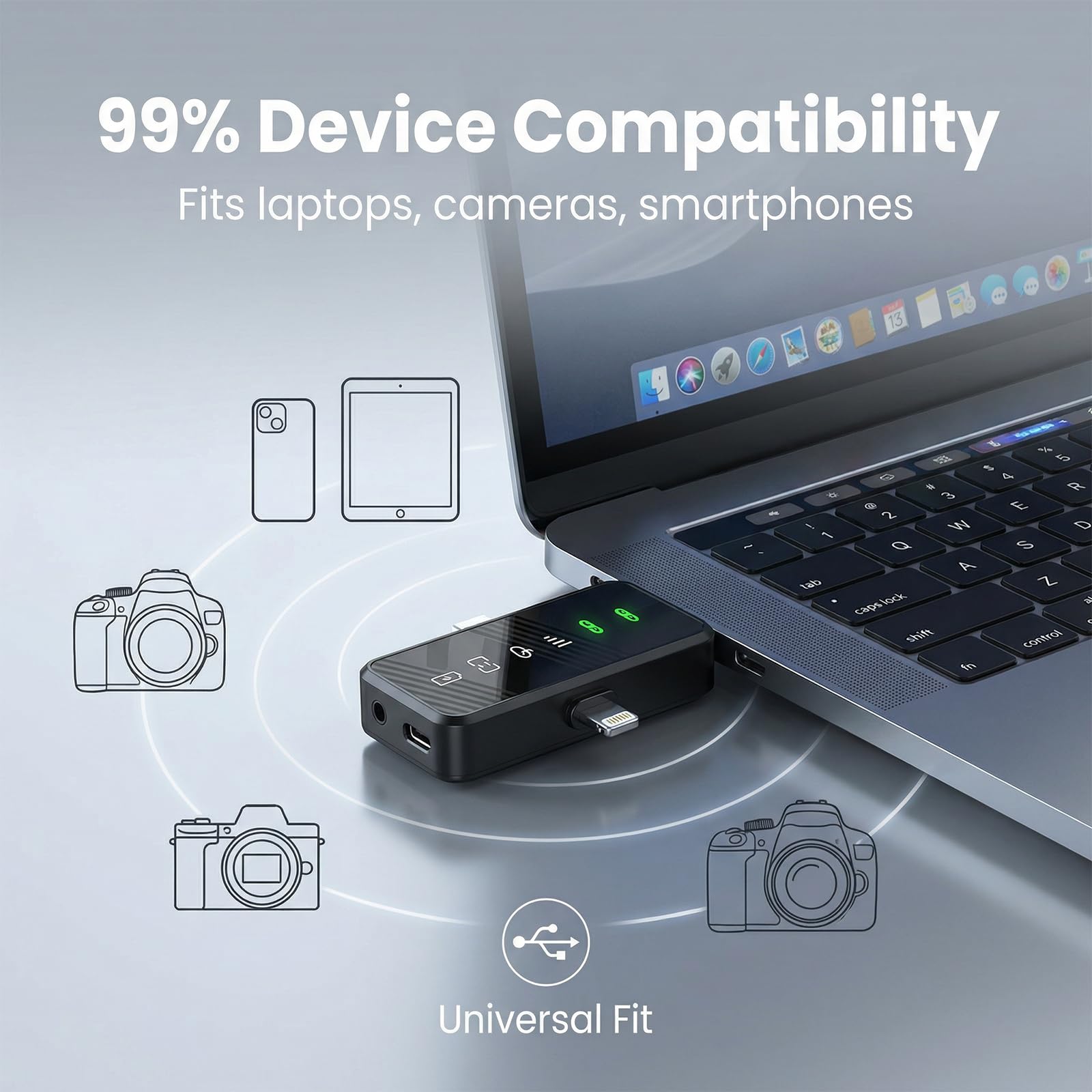 Microfono Lavalier Senza Fili 2.4G (2TX-1RX) – Autonomia 18H, Portata 100m, Riduzione Rumore DSP & Tasto Muto per Smartphone, Videocamera, Video, Live Streaming