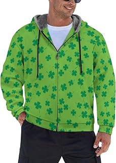 Four Leaf Clover Men's Hoodie Fleece Lining Zippered Sweatshirt Sweater Jacket Coat