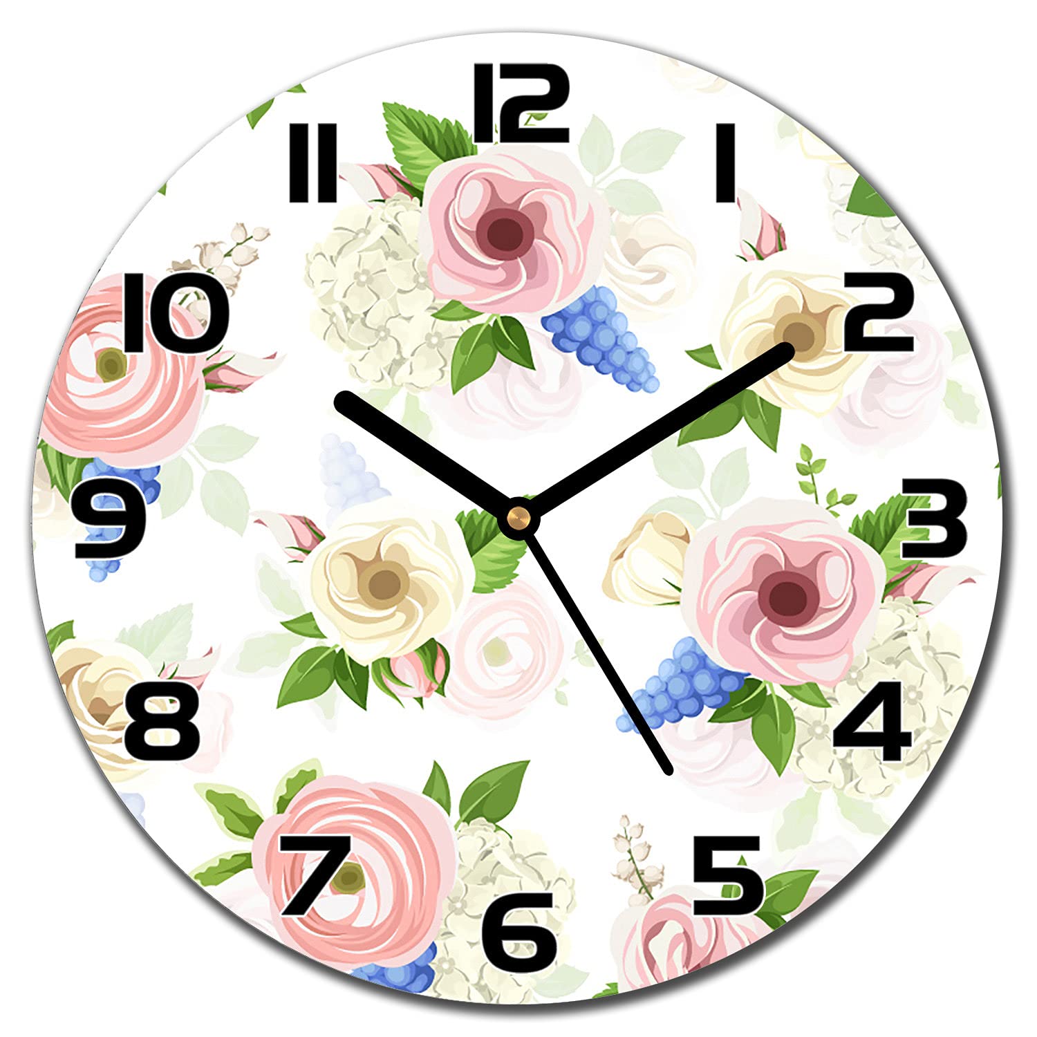 Horloge murale en verre fleurs insuffle de la fraîcheur au salon