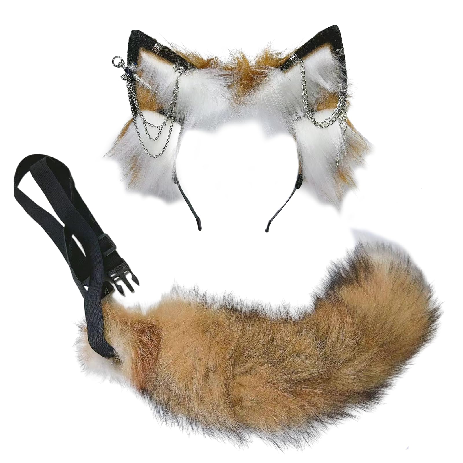Ekwikzz Wolf Ears Tail Set Fox Wolf Headbands Clips Fluffy Cosplay Costumes, Gothic Punk Accessories for Halloween: Si Sword Wh Bw