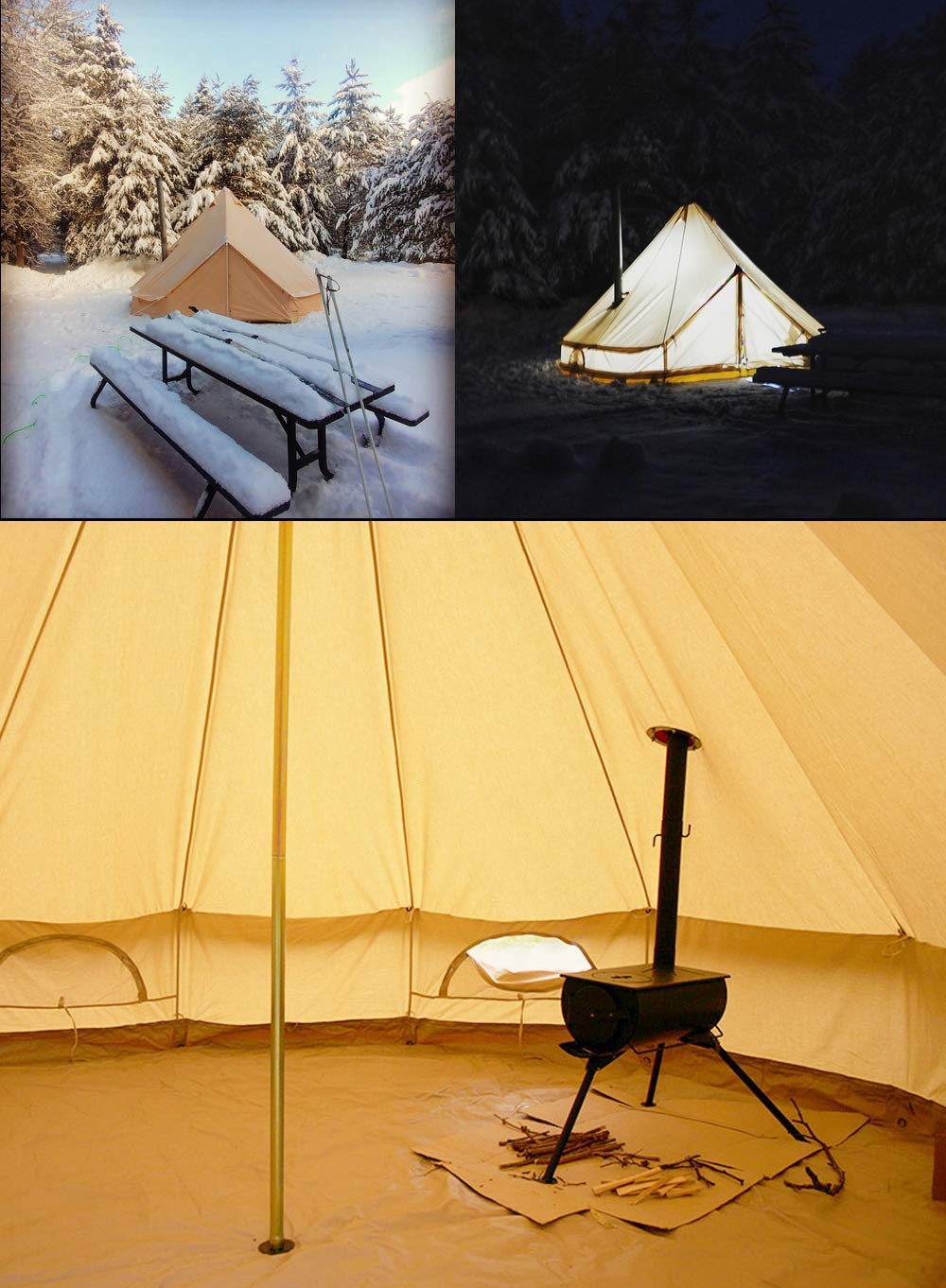 Sport Tent-wasserdichte Campingzelt Familienzelt Baumwolle Tipi Zelt mit Herdheber/Lochrohrentlüftung Indiana Zelt 3-6M Bell Tent Teepee Pyramidenzelt für Gruppen Familien