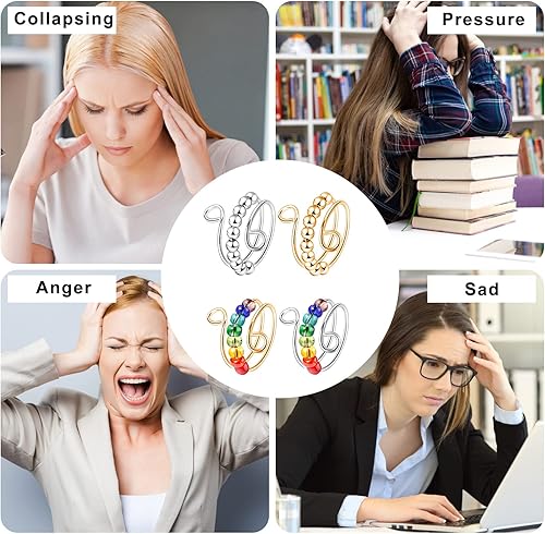 Miniatura 6 de ONESING 4 anillos de ansiedad para mujeres a mi hija, anillos para ansiedad con cuentas, anillos giratorios apilables, anillos giratorios para