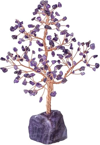 SUNYIK Juego de árbol de dinero de piedra de amatista natural hecho a mano sobre base de amatista, árbol de la vida curativo, decoración para