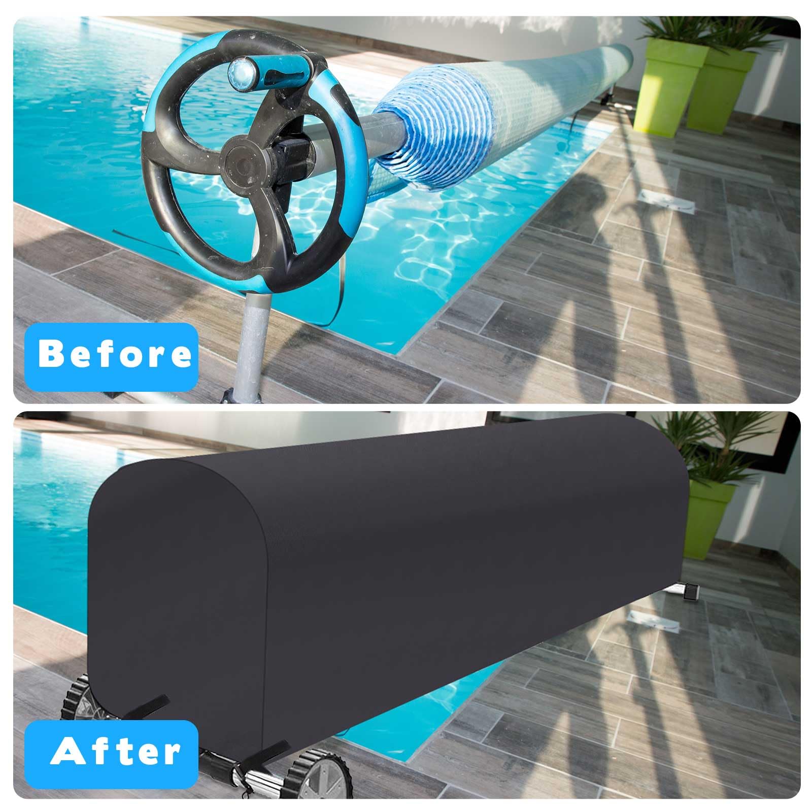 Woanger Cubierta de carrete de manta solar resistente al agua resistente a los rayos UV para piscina enterrada, cubierta de rodillo solar para piscina enterrada (18 pies)