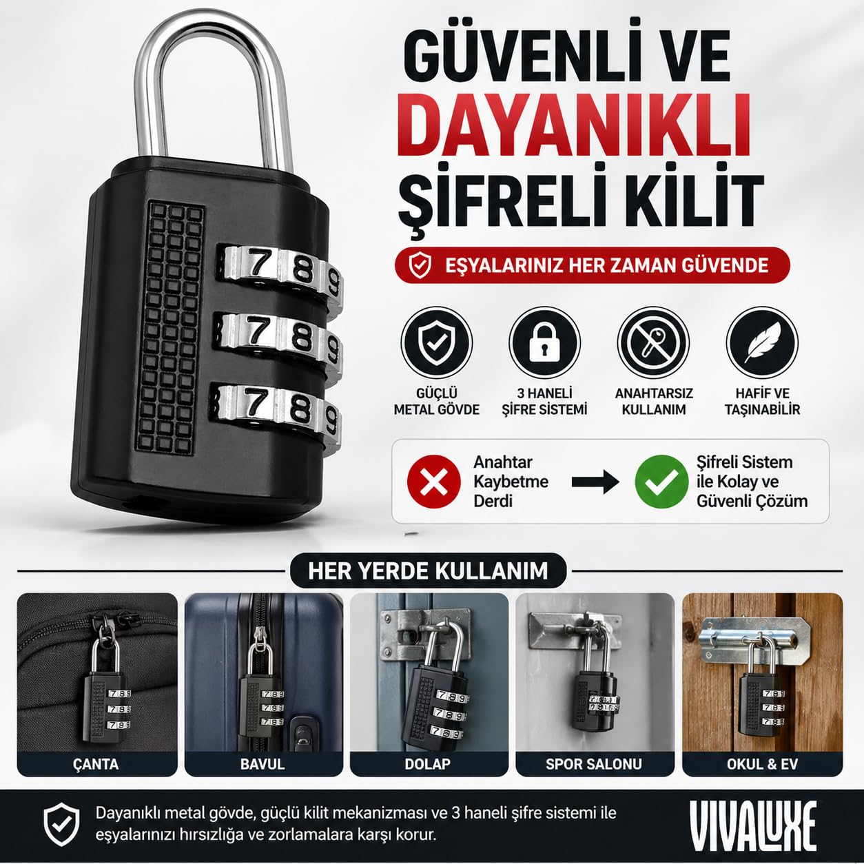 3 Haneli Şifreli Asma Kilit 30mm – Metal Gövde, Bavul Çanta Dolap Spor Salonu için Güvenlik Kilidi, Seyahat Valizi, Okul ve Ofis Dolabı Kullanımı, Dayanıklı, Kompakt, Kolay Kullanım, Paslanmaz Tasarım