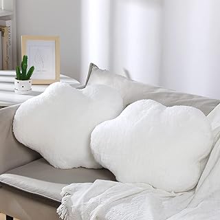 Namalu 2 Pcs 20 Inch Cloud Shaped Stuffed Throw Pillows White Lovely Pillows Cute Aesthetic Soft Waist Rest Cushion for Girls Bedroom Office Car Chair Home Decoration