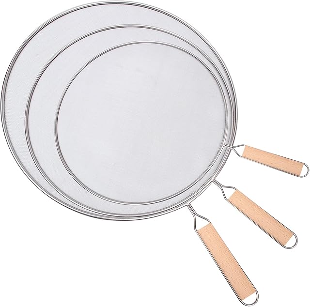 Olymajy 3 Pcs Stainless Steel Splash Guard Extra Fine Mesh Weave Stops 99% of Hot Oil Splash Guard Cooking and Grill Pan Scrapers - Heavy Duty Grease Guard for Cooking Frying