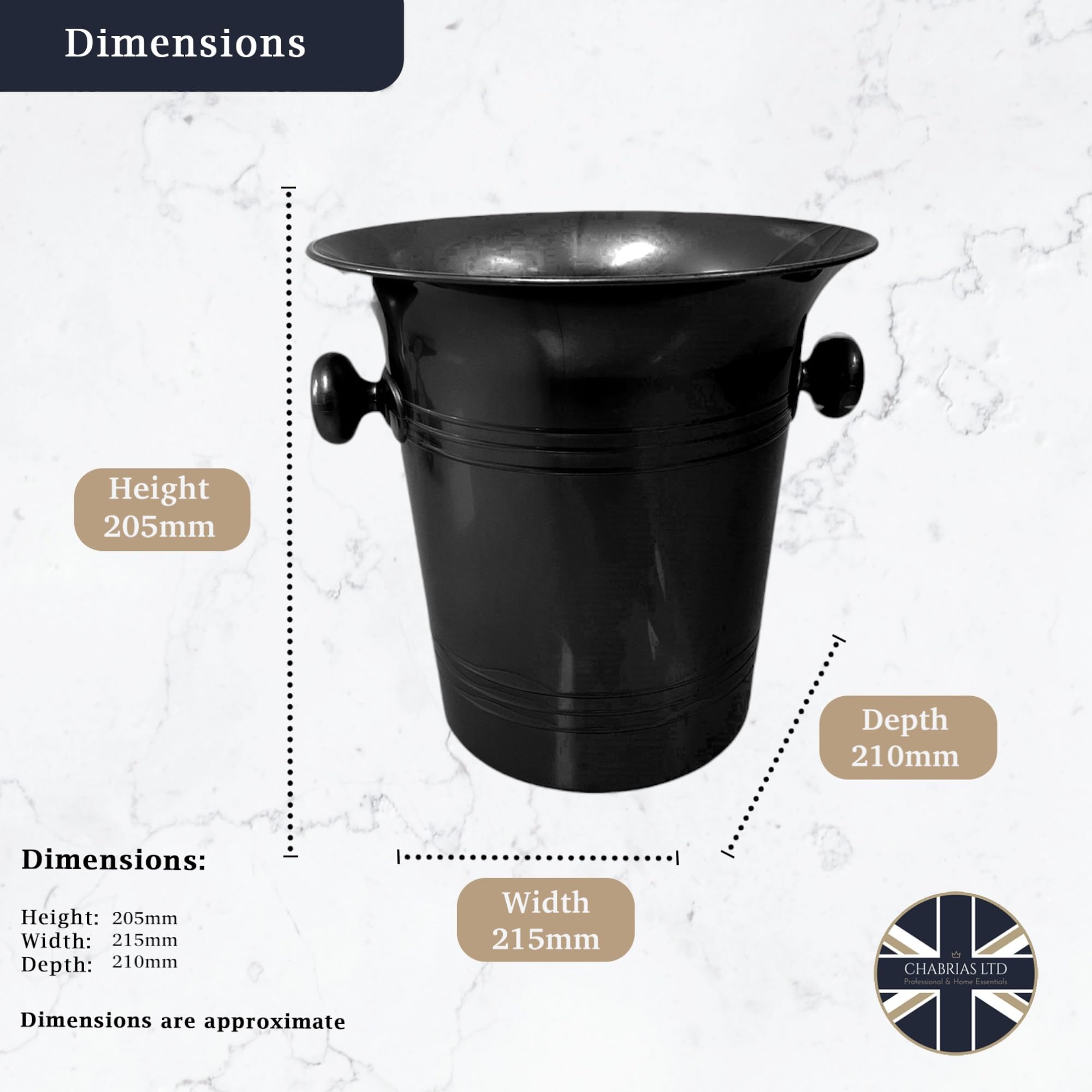 Chabrias Ltd Black 3.5 Litre Wine Bucket Champagne, Beer, Wine Cooler, Bar Accessories, Ice Buckets for Parties Party - Image 3