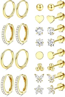 Shining Diva Fashion 12 Pairs Anti Tarnish Earrings Combo Set | 14K Gold Plated | Hypoallergenic Stainless Steel Earring f... Price In India