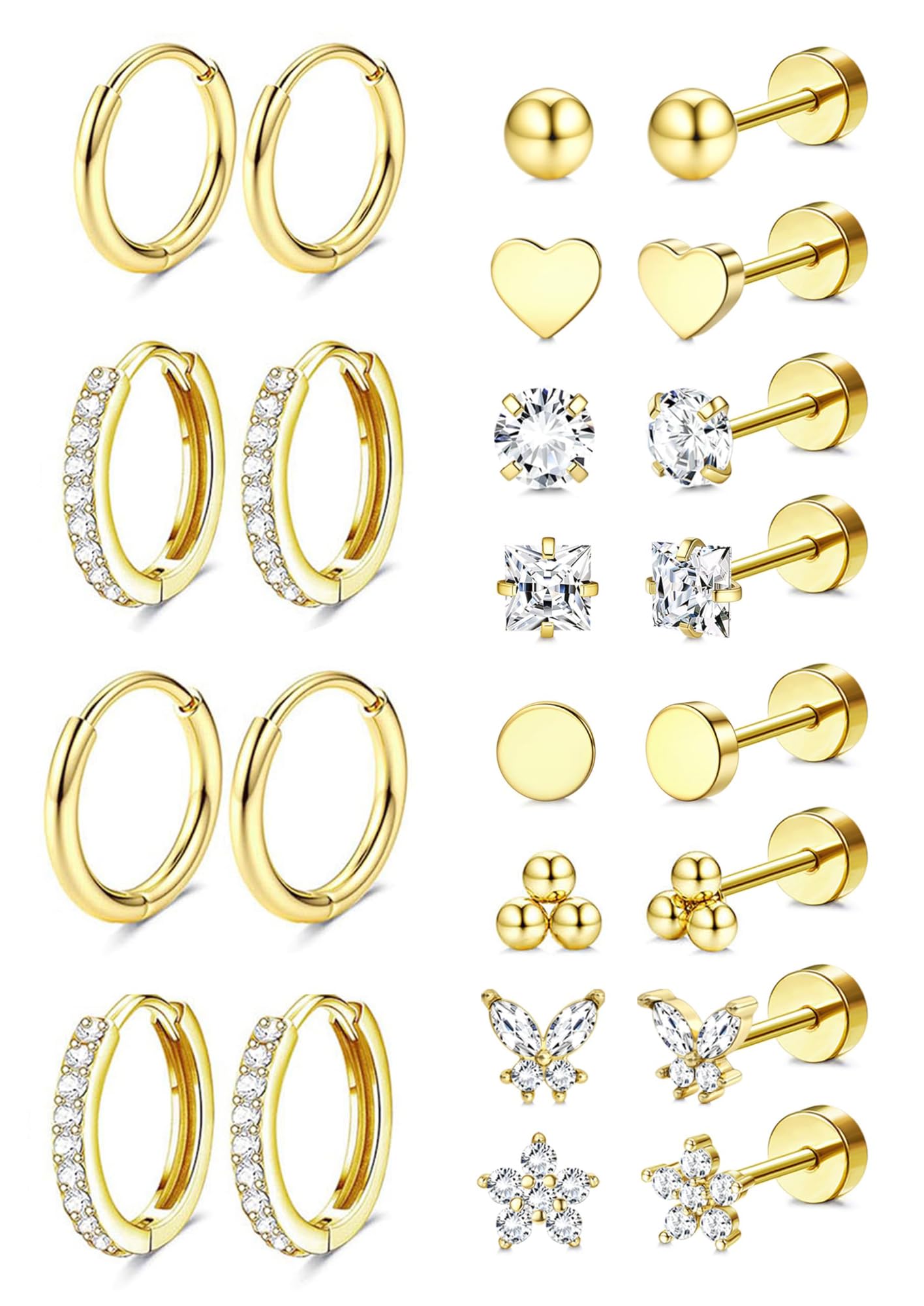 Shining Diva Fashion 12 Pairs Combo Set Latest Stylish Anti Tarnish Earrings for Women Men Girls (16844er) (Gold)