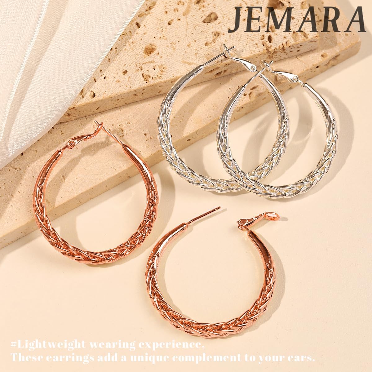 JEMARA Silver Hoop Earrings for Women Trendy Hypoallergenic 925 Sterling Silver Post Hoop Earrings Thick Twisted Large Silver Hoop Earrings 30/40/50MM