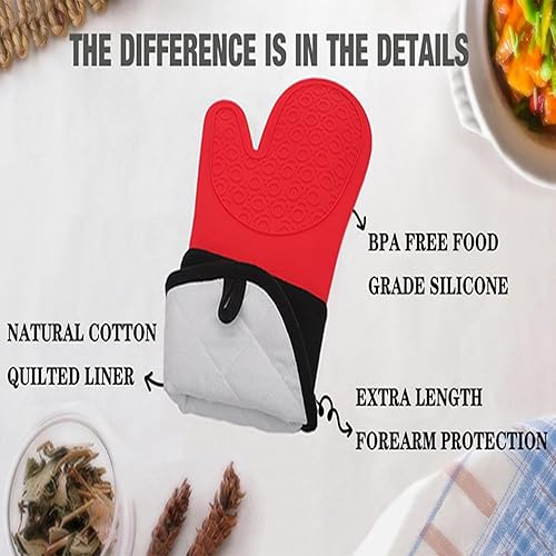 Miniatura 10 de GIOOIG Manoplas de horno de silicona extralargas y soportes para ollas, guantes de horno de 15 pulgadas, resistentes al calor, 500 F, guantes para