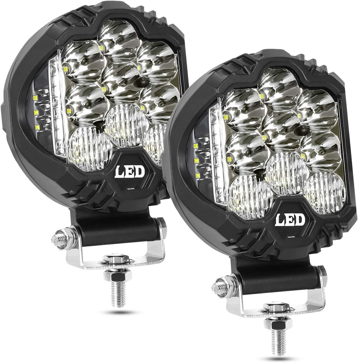 Side Shooter LED Pods, AAIWA 2pcs 5" 180W LED Light Bar Round LED Work Light 18000LM Super Bright Off Road Lights for Truck SUV Boat 4x4 Jeep Bumper, 2 Years Warranty