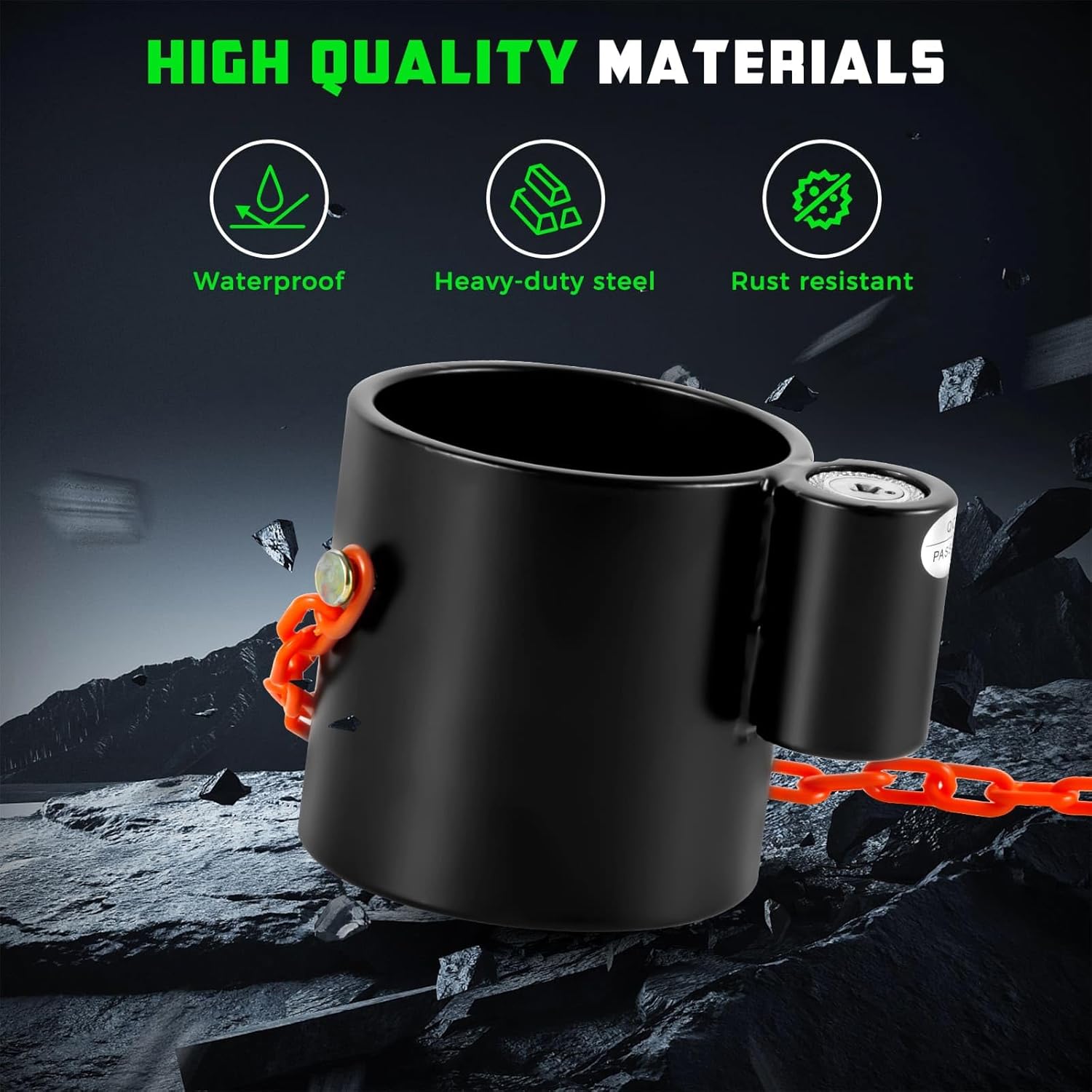 BYERN AUTO 5th Wheel King Pin Lock (Black) and Heavy Duty Wheel Chocks