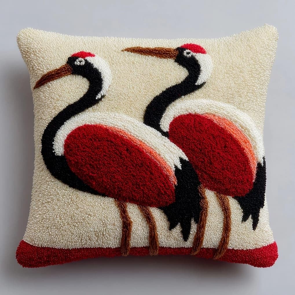 AxiangziK Latch Hook Cushion Kit 43x43cm,red-Crowned Crane