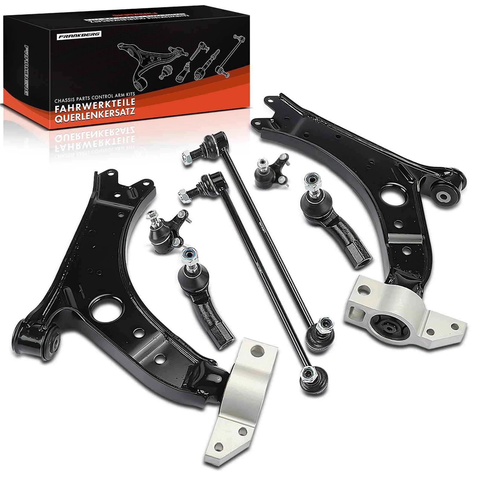 Frankberg Juego de brazos de control enlace estabilizador 8 piezas | 1K0407151AA; Compatible con: Altea XL 5P5 5P8, T.o.u.r.a.n 1T1 1T2, Golf VI Cabriolet 517, Golf Plus 521 5M1