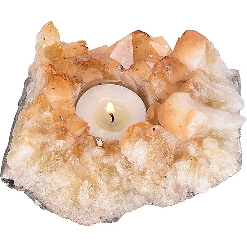 AMOYSTONE Natural Citrine Candle Holders Crystal Quartz Tealight Holders Decorative Stone Candle Stand Home Decor 1.5-3.0 LBS