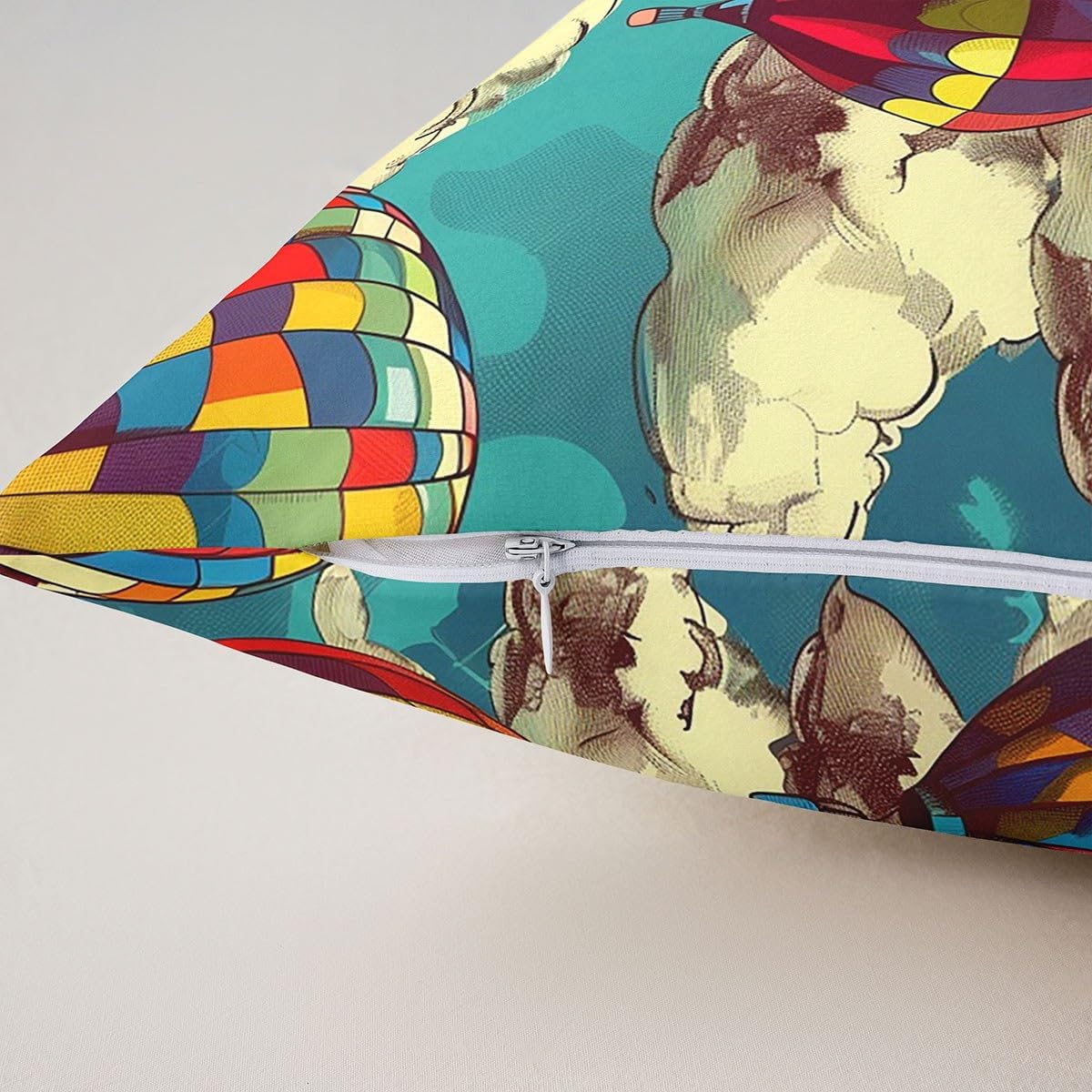 Kids Hot Air Balloon Set Of 2 Throw Pillow Covers Rainbow Balloon Cushion Covers Cartoon White Cloud Sky Pillow Covers Aviation Journey Decorative Pillow Covers For Teens Boys child,24x24 Inch