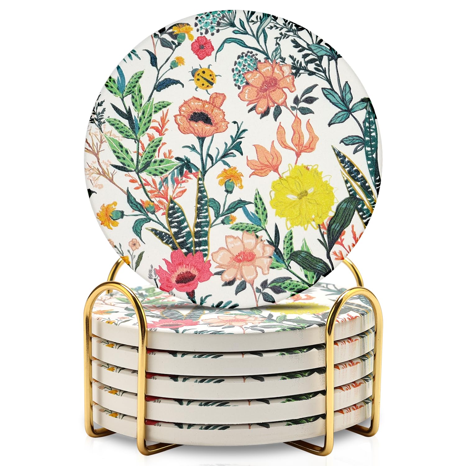 Cute Flower Drink Boho Coasters with Holder