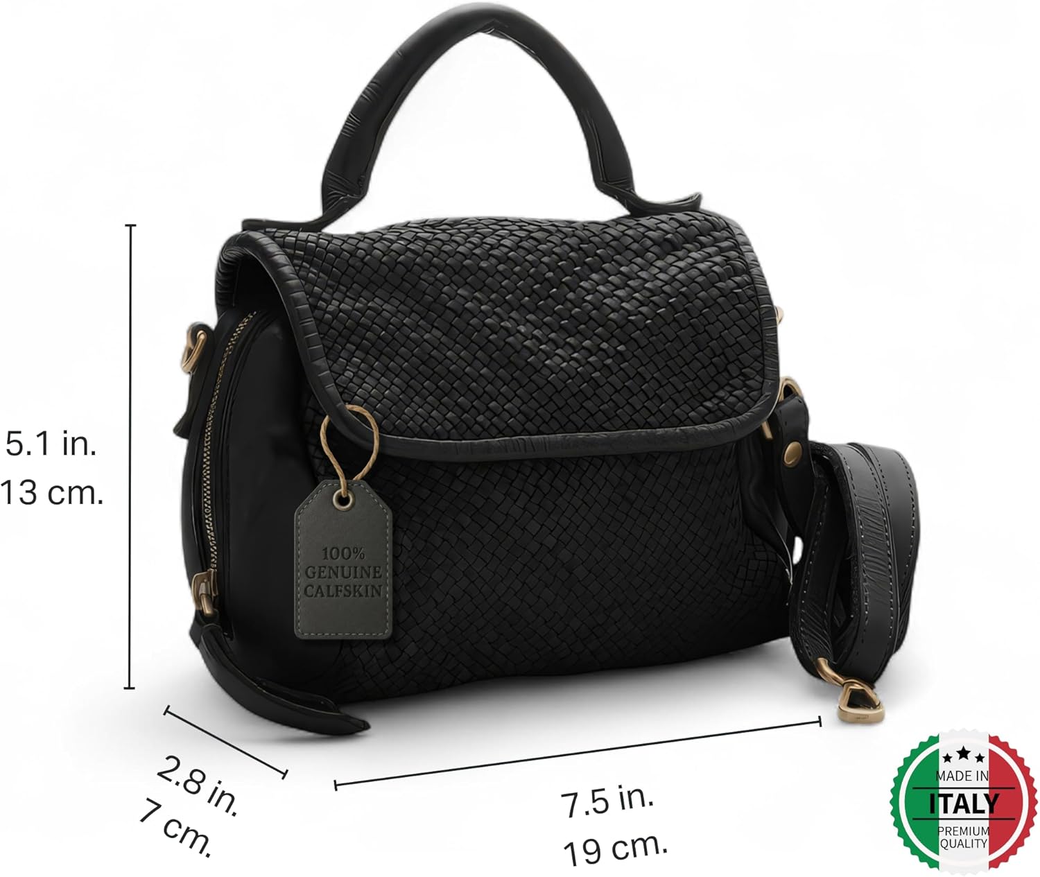 Italian Top Handle Genuine Leather Small Crossbody Bag for Women - Handcrafted Calfskin Italian Leather Purses - Image 3