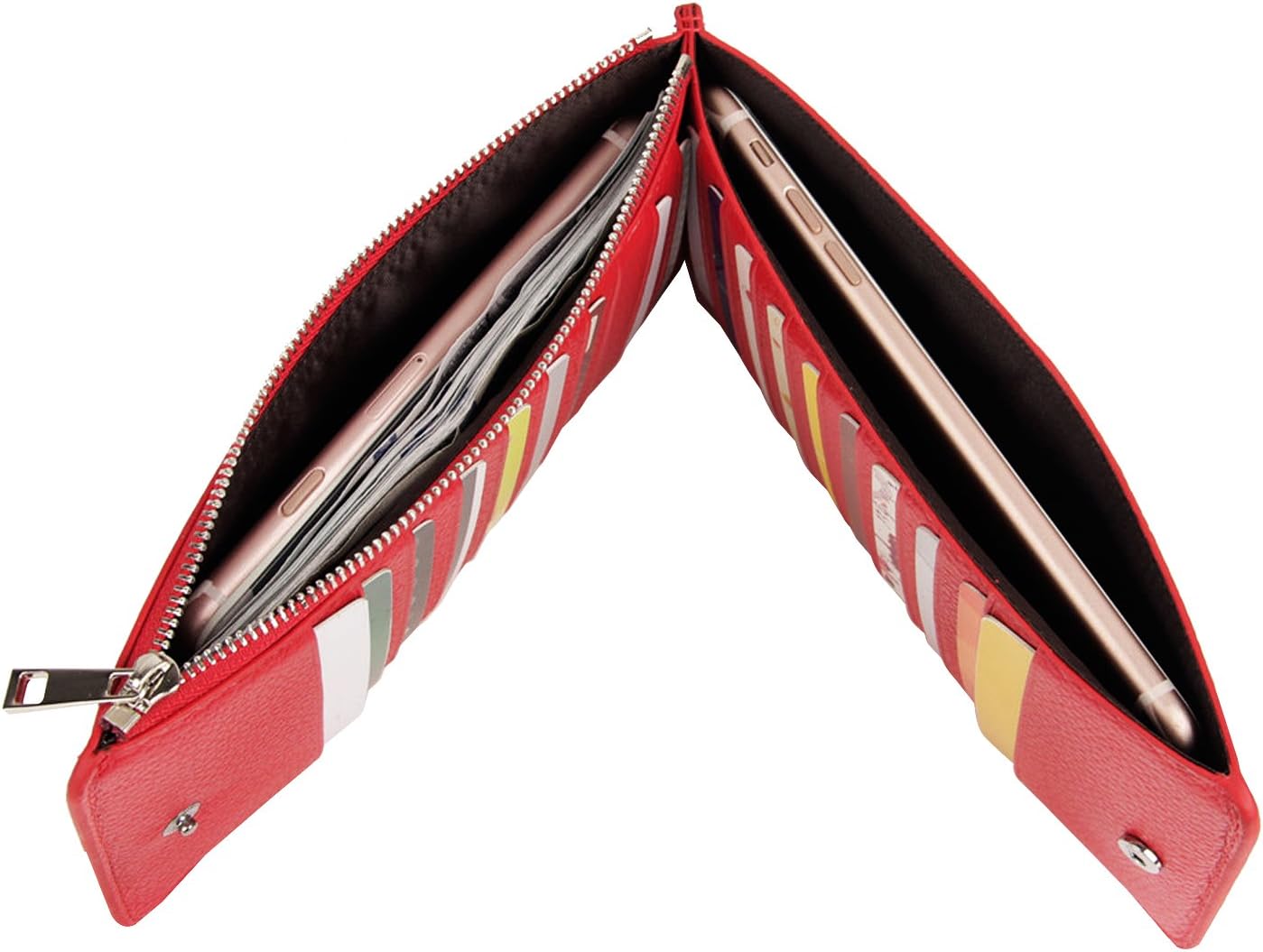 Yafeige Womens Wallet RFID Blocking Bifold Genuine Leather Multi Card Organizer Wallet with Zipper Pocket(Red)