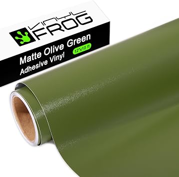 VINYL FROG Olive Green Adhesive Vinyl Roll 12" x10ft Olive Green Craft Vinyl Matte Green Permanent Vinyl for Home Decor, Mug, Car, and Other Stickers