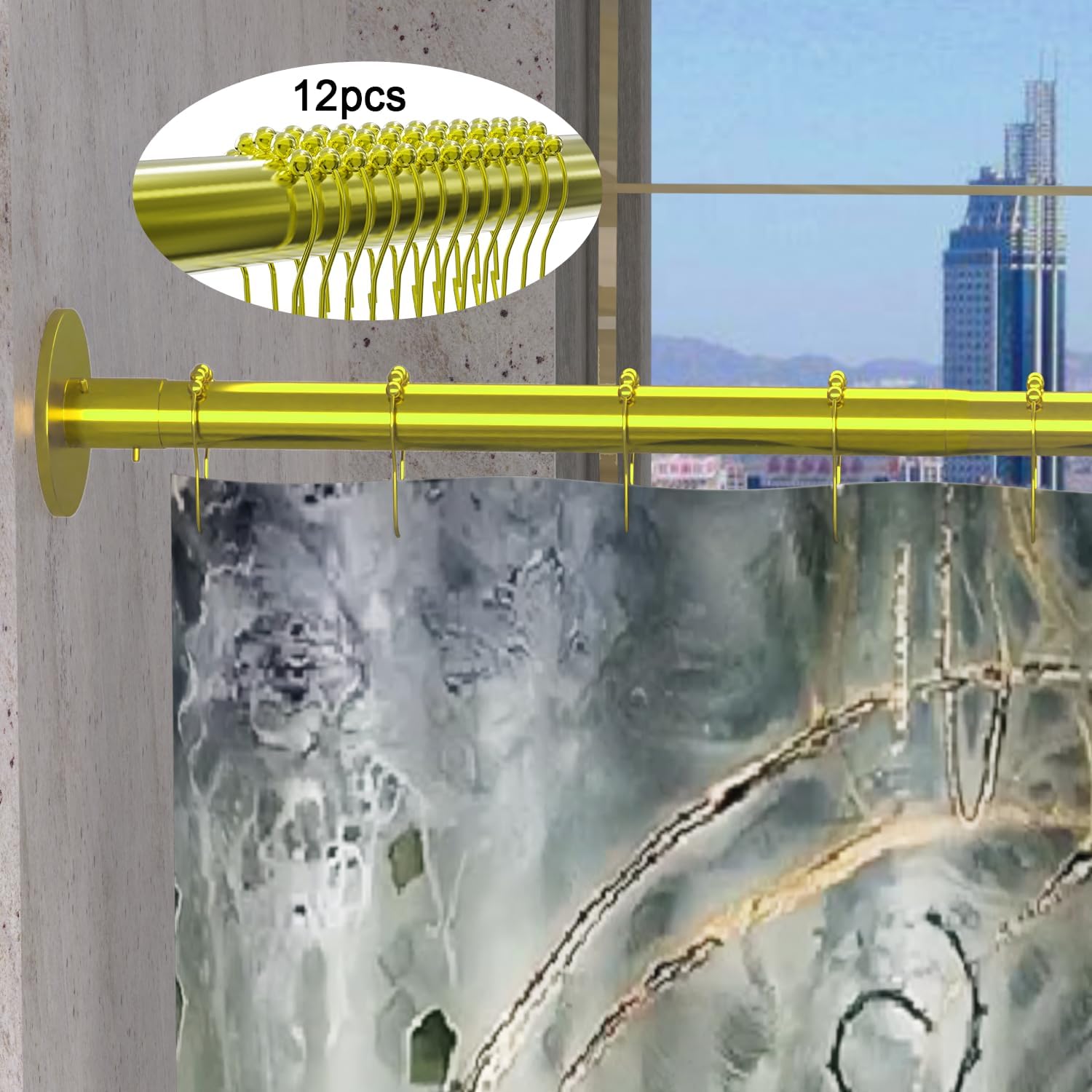 Corner Shower Curtain Rod Adjustable Stainless Steel L Shaped Rack Drill Free Install for Bathroom, Bathtub, Clothing Store (Gold 35.5"-51.2" x 47.24"- 65")