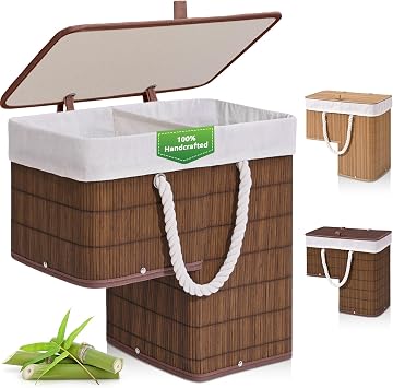 Livole Handwoven Bamboo Stair Basket with Lid for Carpeted & Wooden Stairs