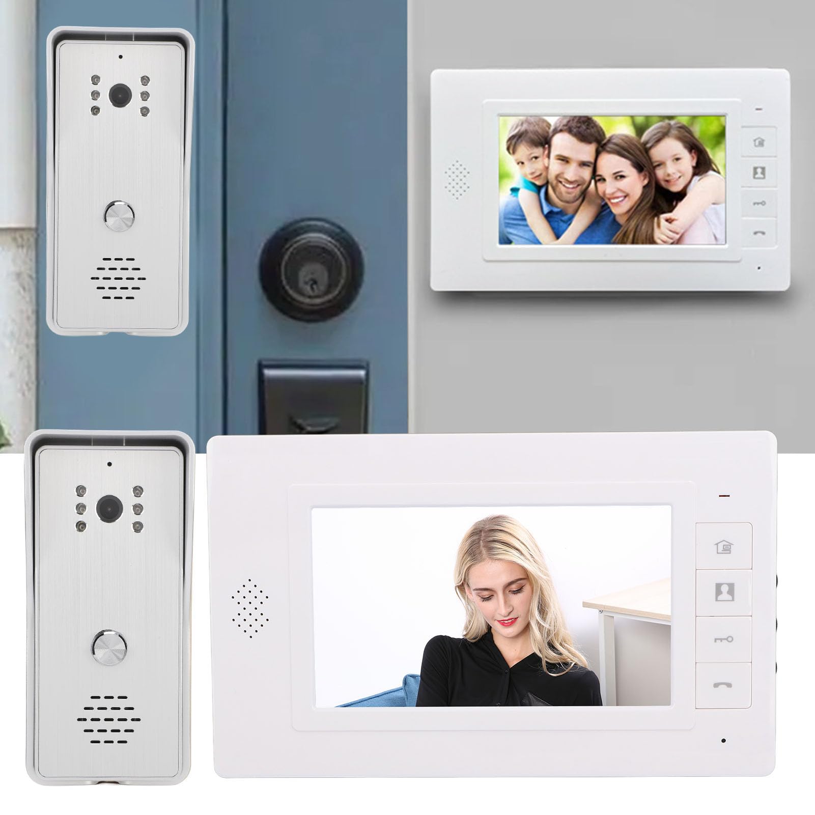 Système D'interphone Vidéo Filaire, Kit de Sonnette de Visiophone Intelligent avec Moniteur de 7 Pouces, Caméra de Vision Nocturne Grand Angle, Montage Mural, pour Appartements,