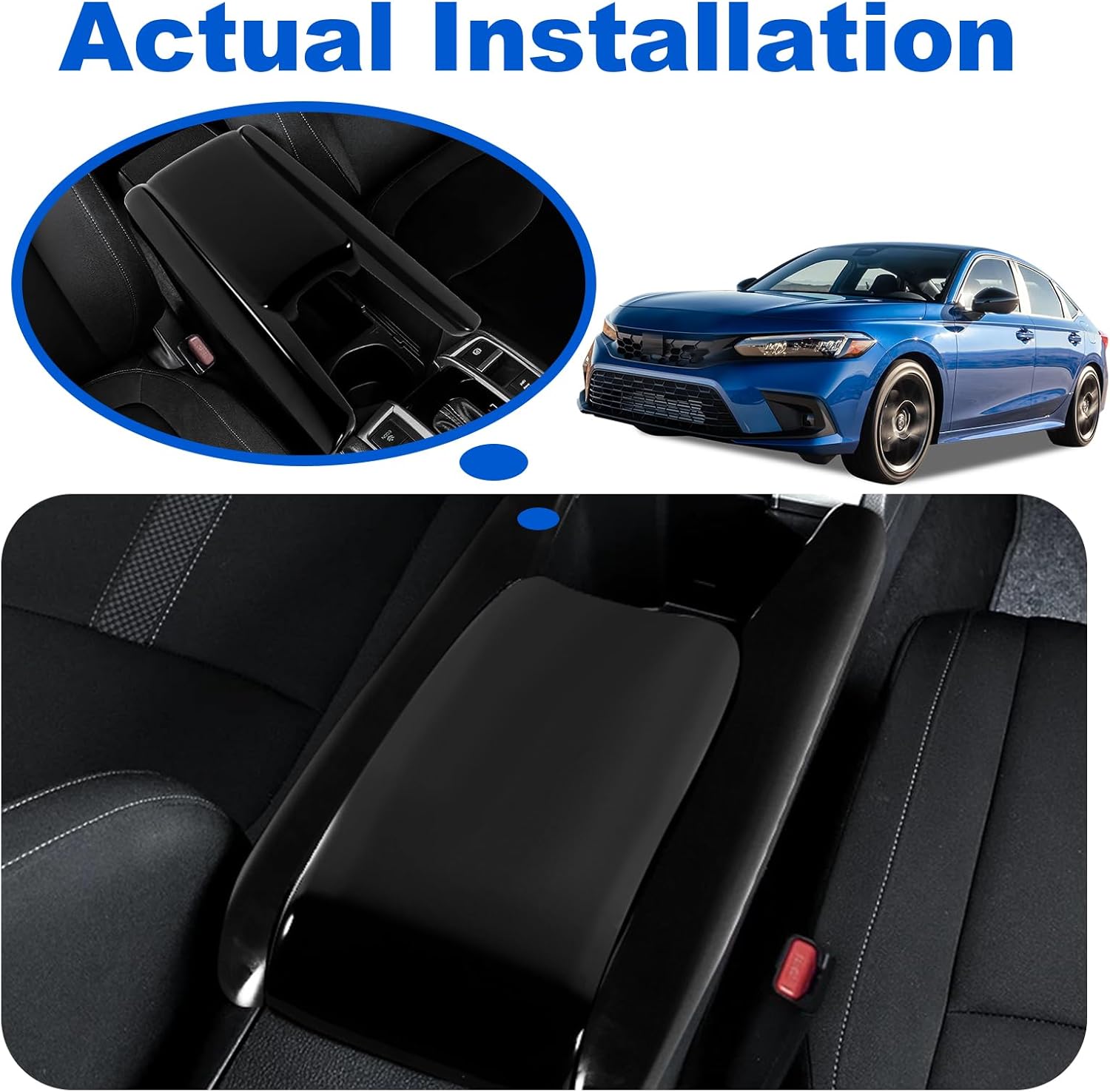 Interior Armrest Console Cover for 2016 2017 2018 2019 2020 Honda Civic 10th gen Honda Civic 2016-2021 Center Armrest Lips Cover Caps Civic Accessories (16-21Civic-Shinny Black 3pcs)