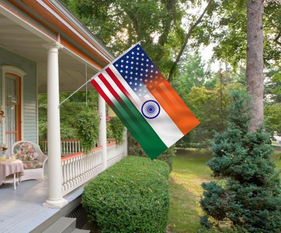 Indian American Combination Flag 3X5FT, Double Sided 3Ply, US India Flags, Men Women Banner,Vibrant Colors, Double Stitched with 2 Brass Grommets, Bar Garden Street Decoration, GYM, Office Decor,Indoor Outdoor Use,Gifts. (US-IN-Z, 3x5ft3ply)