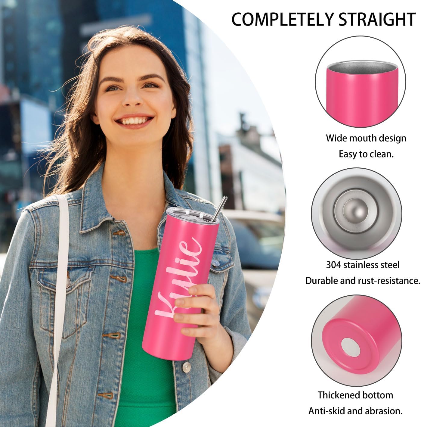 8 Pack 20 Oz Straight Skinny Tumblers,Individually Gift Boxed Stainless Steel Slim Skinny Tumbler Set Bulk, 20 Oz Insulated Slim Thin Travel Tumbler Cup for Diy,Hot Pink - Image 2