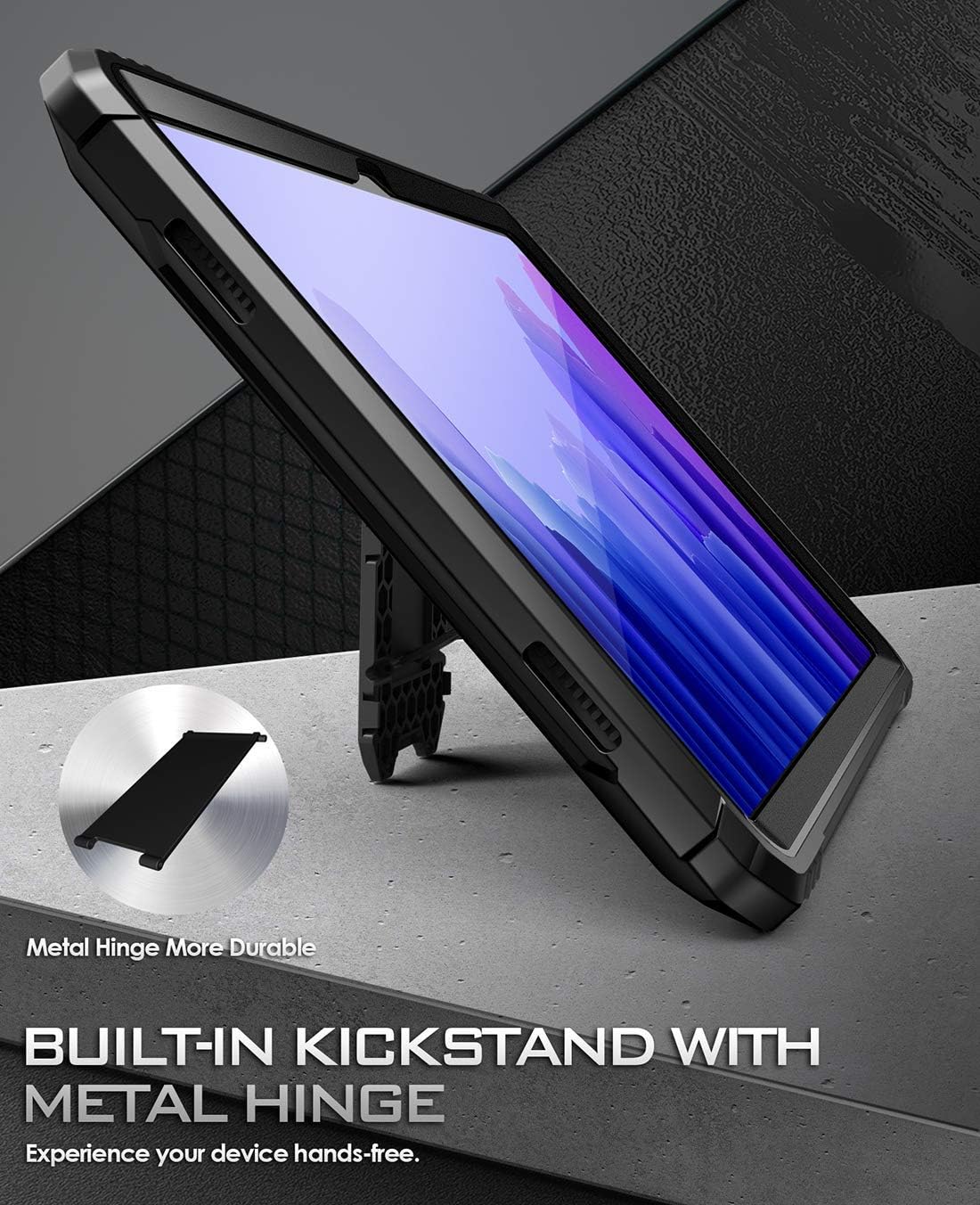 Poetic Revolution Series Designed for Samsung Galaxy Tab A7 Case, 10.4 inch (2020 Release), Full-Body Rugged Shockproof Protective Cover with Kickstand and Built-in-Screen Protector, Black