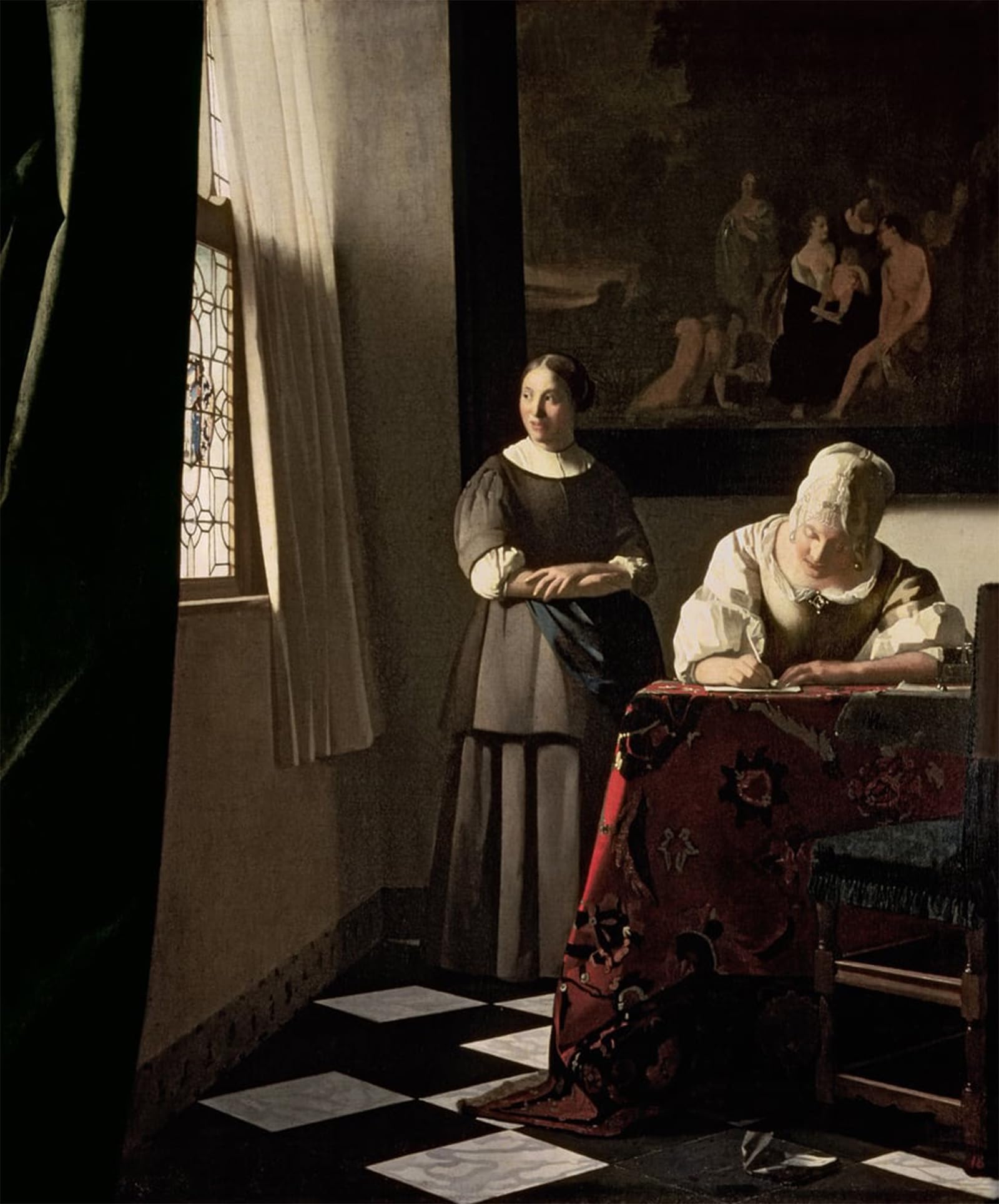 POSTERIIk Famous Animal Posters Vintage Picture Lady Writing a Letter with Her Maid by Jan Vermeer Modern Wall Decor for Home Decor 60x90cm