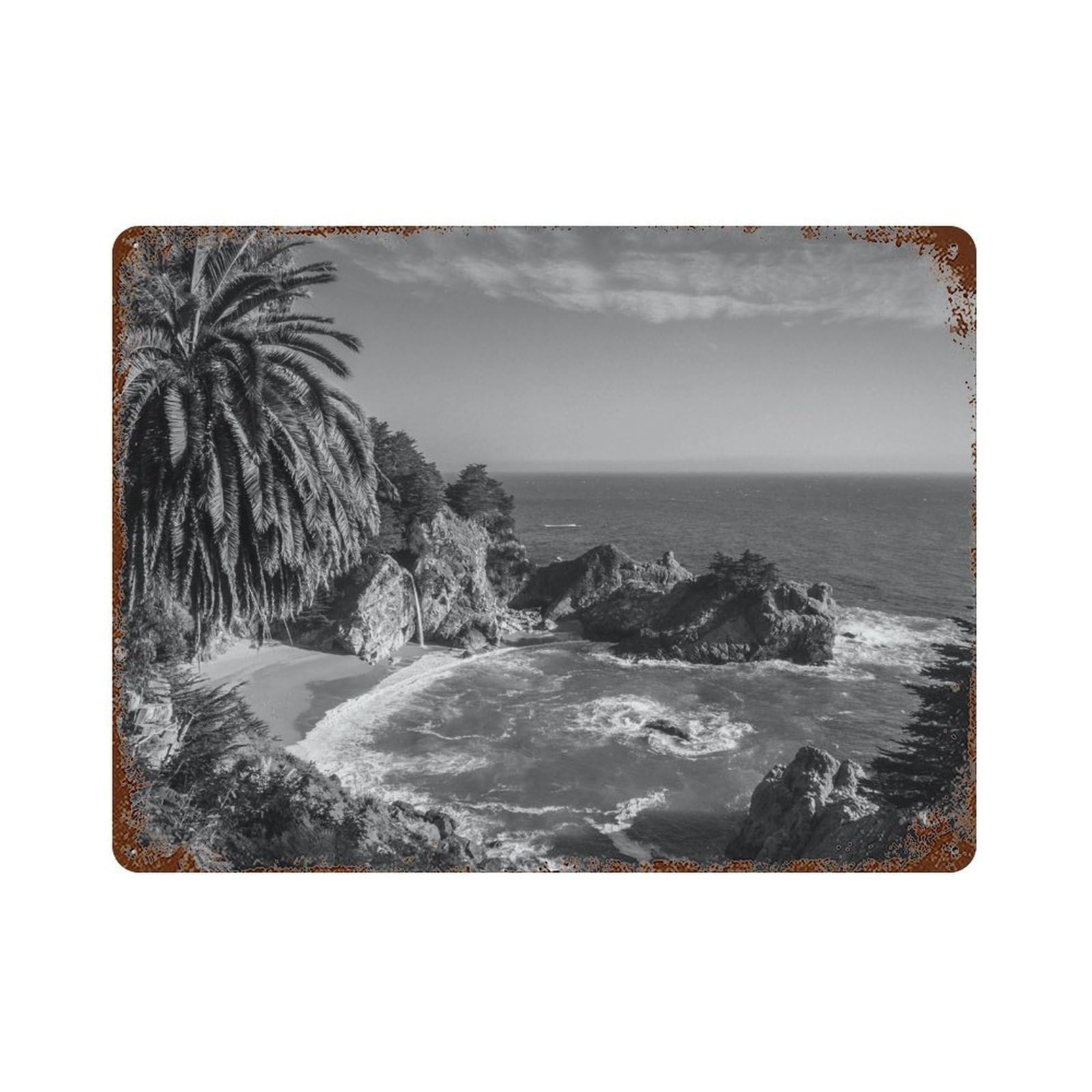 xiaoxiaoshen Black And White Big Sur Photo Decor California Wall Decor Art Metal Tin Poster Modern Home Decor Art Home Bar Shop Decorations Vintage Sign 30x40cm