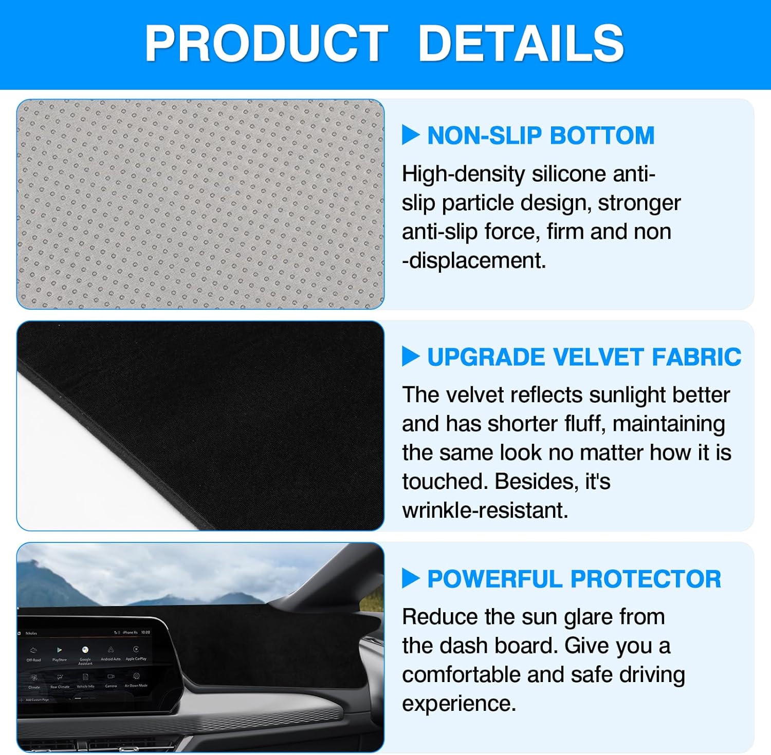 Autorder Dashboard Cover Mat for Chevy Chevrolet Equinox EV 2024 2025 2026 Accessories Dash Cover Upgrade Velvet Dash Mat Sunshade Glare UV Rays Protector