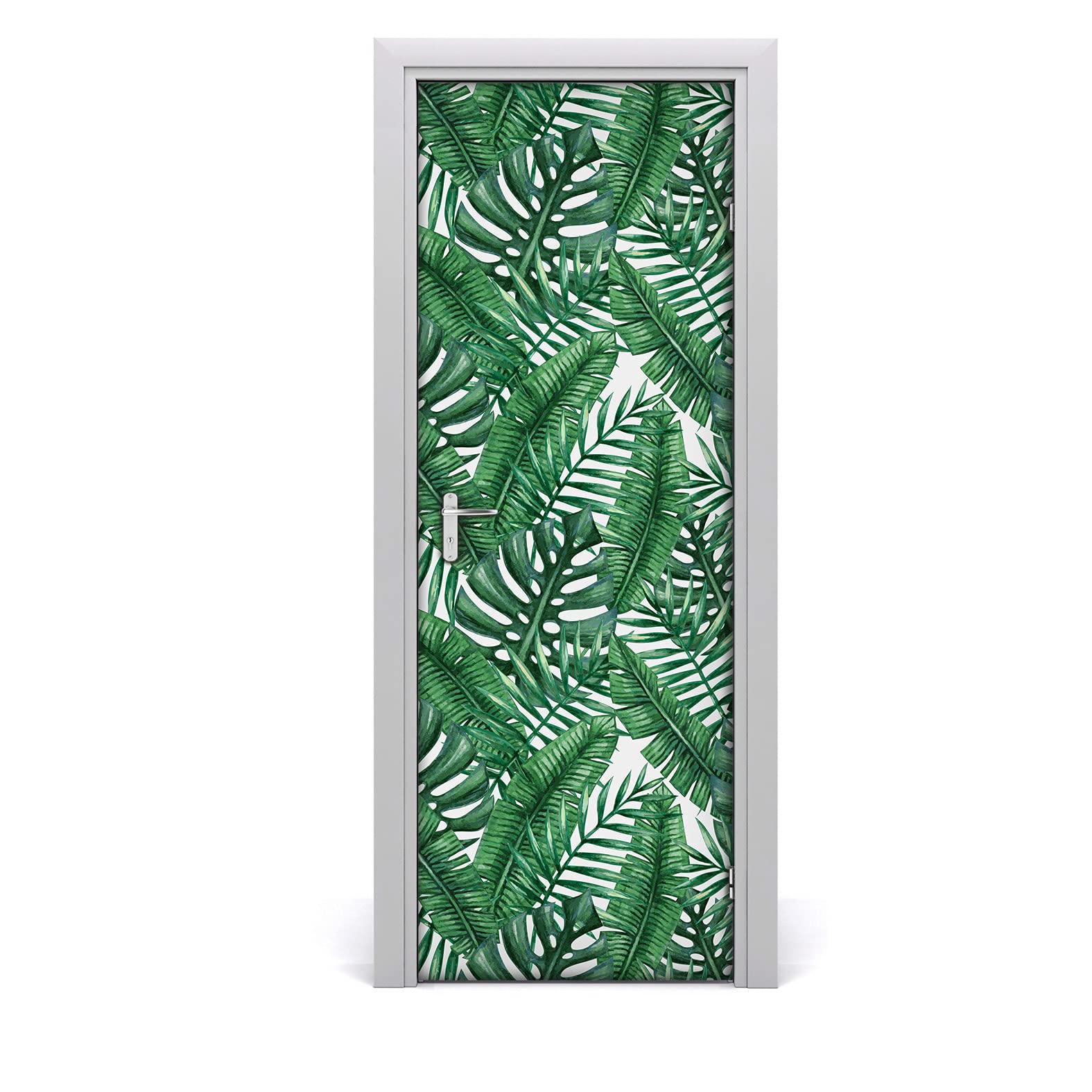 Rénover une porte abîmée sans peindre grâce au papier peint adhésif jungle 77x200cm