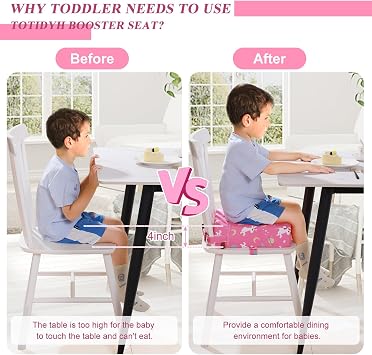 Toddler Booster Seat for Dining Chair, PU Washable Cartoon Toddler Booster Cushion for Dining Chair with 2 Adjustable Straps, Non-Slip Kids Travel Booster Seat for Dining Table (Pink Unicorn)