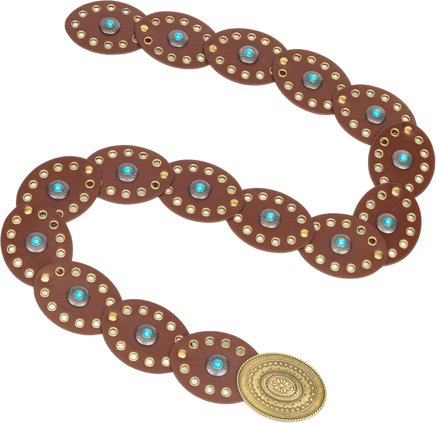 Wide Disc Belt for Women - PU Leather Hollow Out Round Belts Vintage Western Cowboy Cowgirl Waist Belt