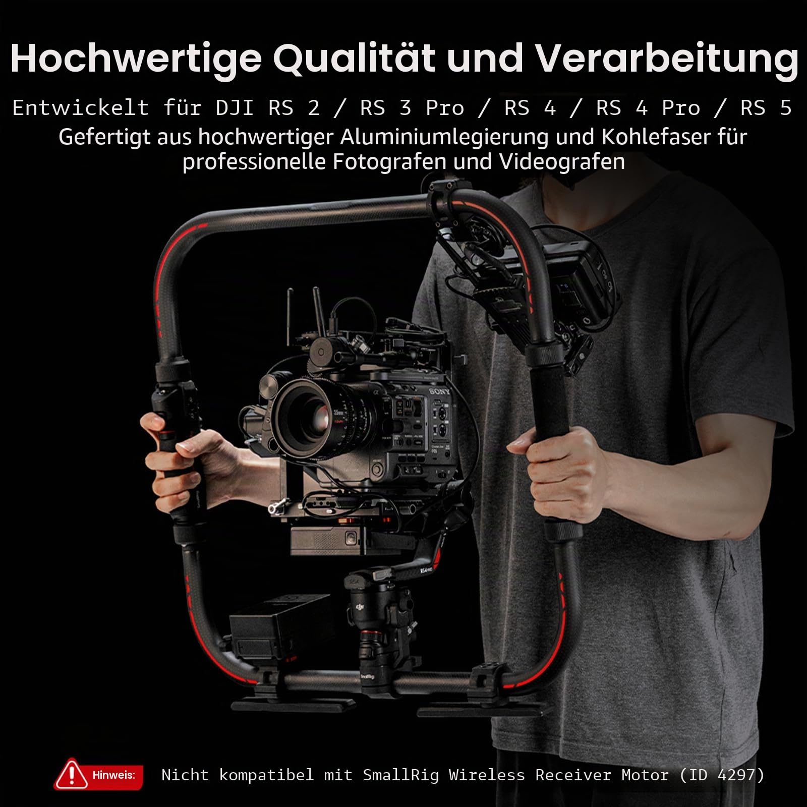 SMALLRIG Stabilisator Handringgriff für DJI RS 2 / RS 3 Pro/RS 4 / RS 4 Pro/RS 5 Gimbal, unterstützt Diverse Steuerungsmöglichkeiten, integriertes, faltbares Design, max. Traglast 8 kg - 4328