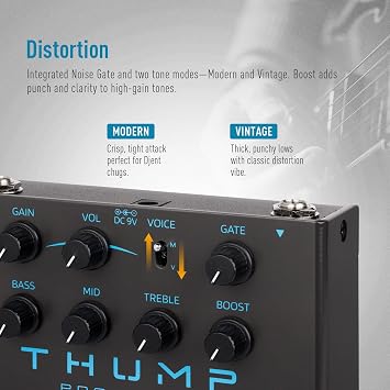 SONICAKE High-Gain Distortion Guitar Pedal Three-band EQ Two Tone Modes