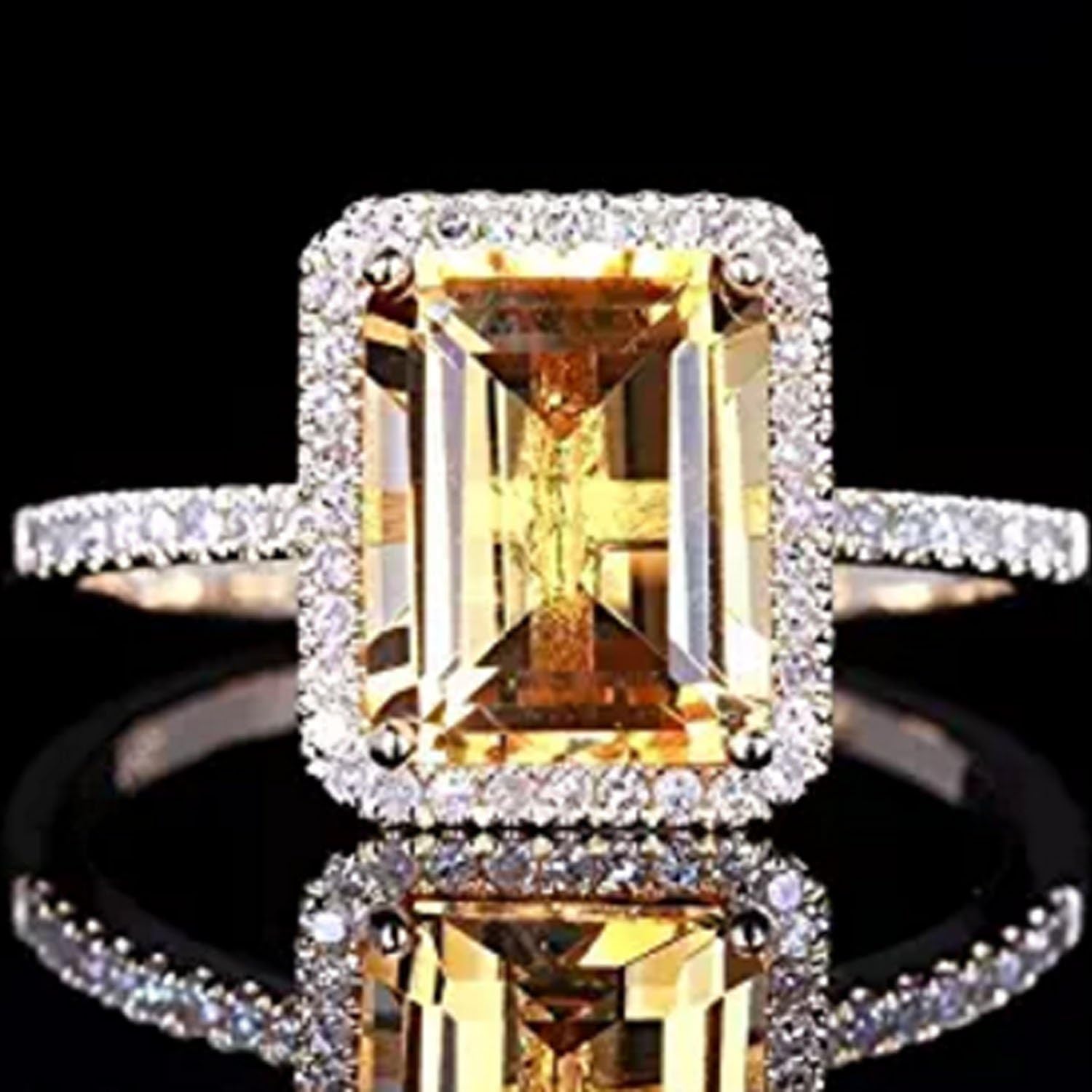 pimchanok shop Fashion Women Jewelry 925 Silver Citrine Wedding Jewelry Ring Gift Size 6-10 (10, Yellow)