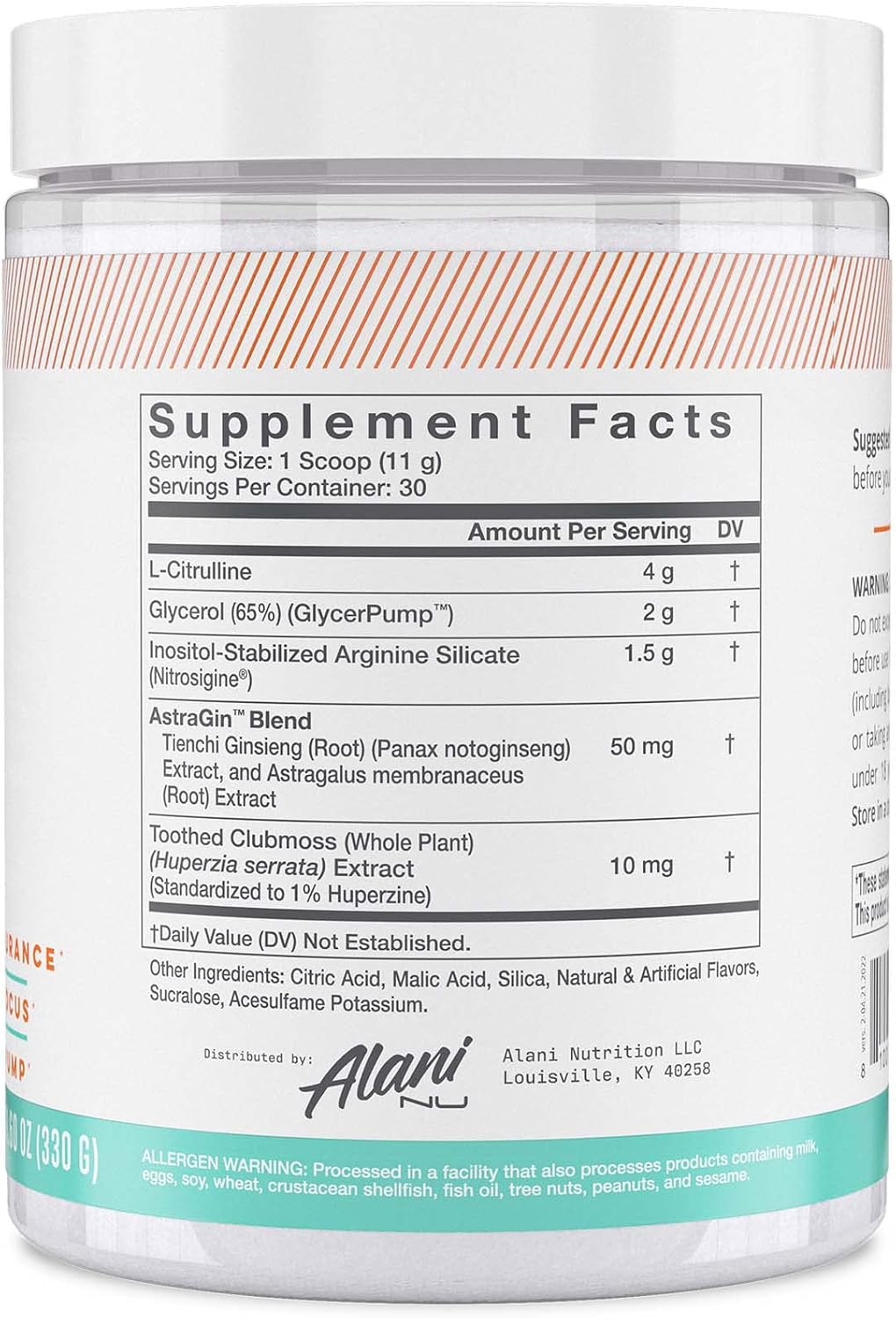 Alani Nu Pump Stim Free Pre-Workout Supplement, Artic White, 30 Servings