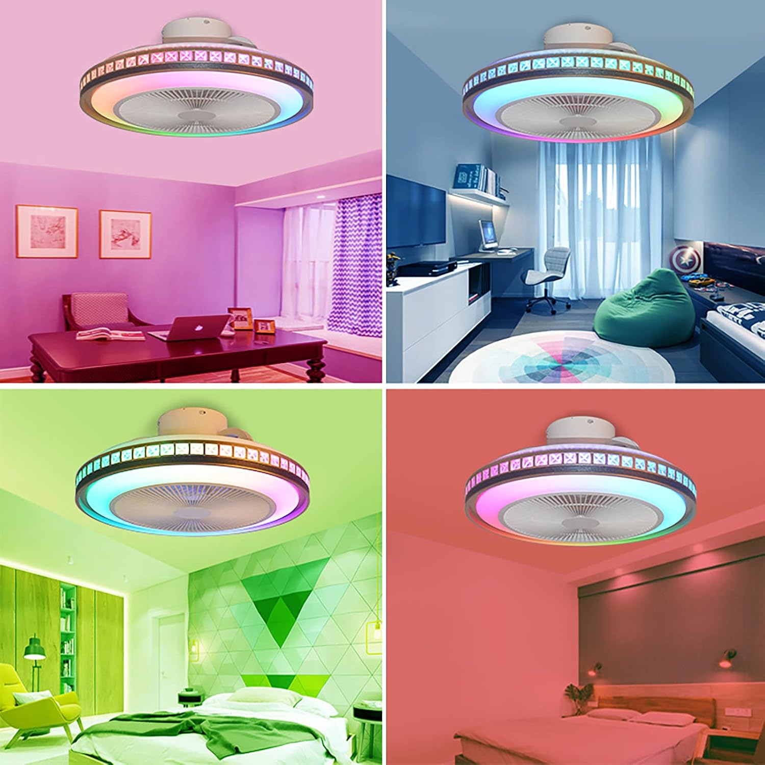 YUEGOO Ceiling Fans with Lamps,RGB Ceiling Fan Lights Led with Remote Control Music Colour Changing Dimmable Silent for Living Room Bedroom
