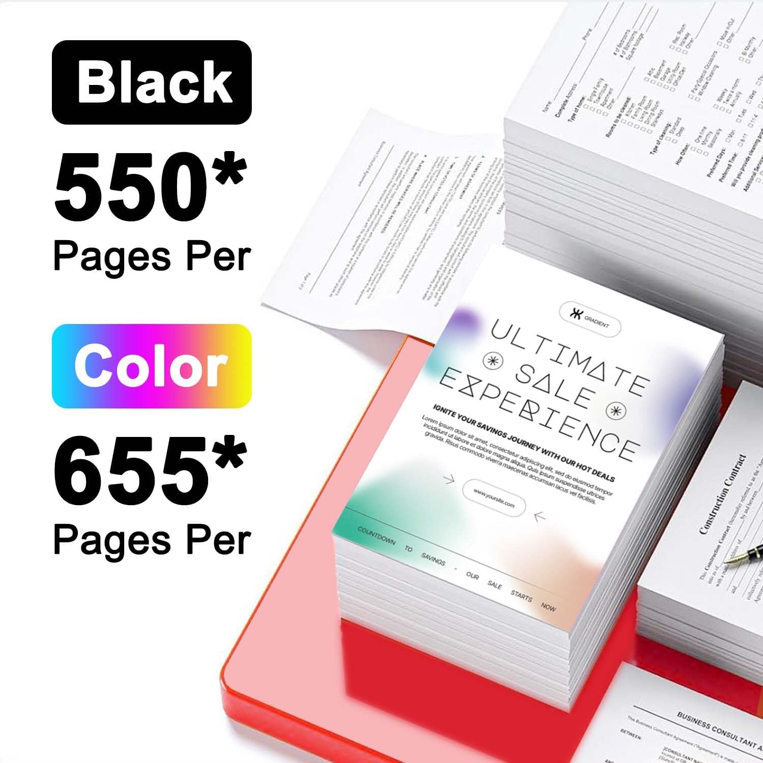PGI-225 CLI-226 Ink Cartridges (5 Pack, PGBK BK C Y M) Compatible PGI225 CLI226 Replacement for 225 226 Ink Cartridge with iP4820 iP4920 iX6520 MG5120 MG5220 MG5320 MG6120 MG6220 Printer