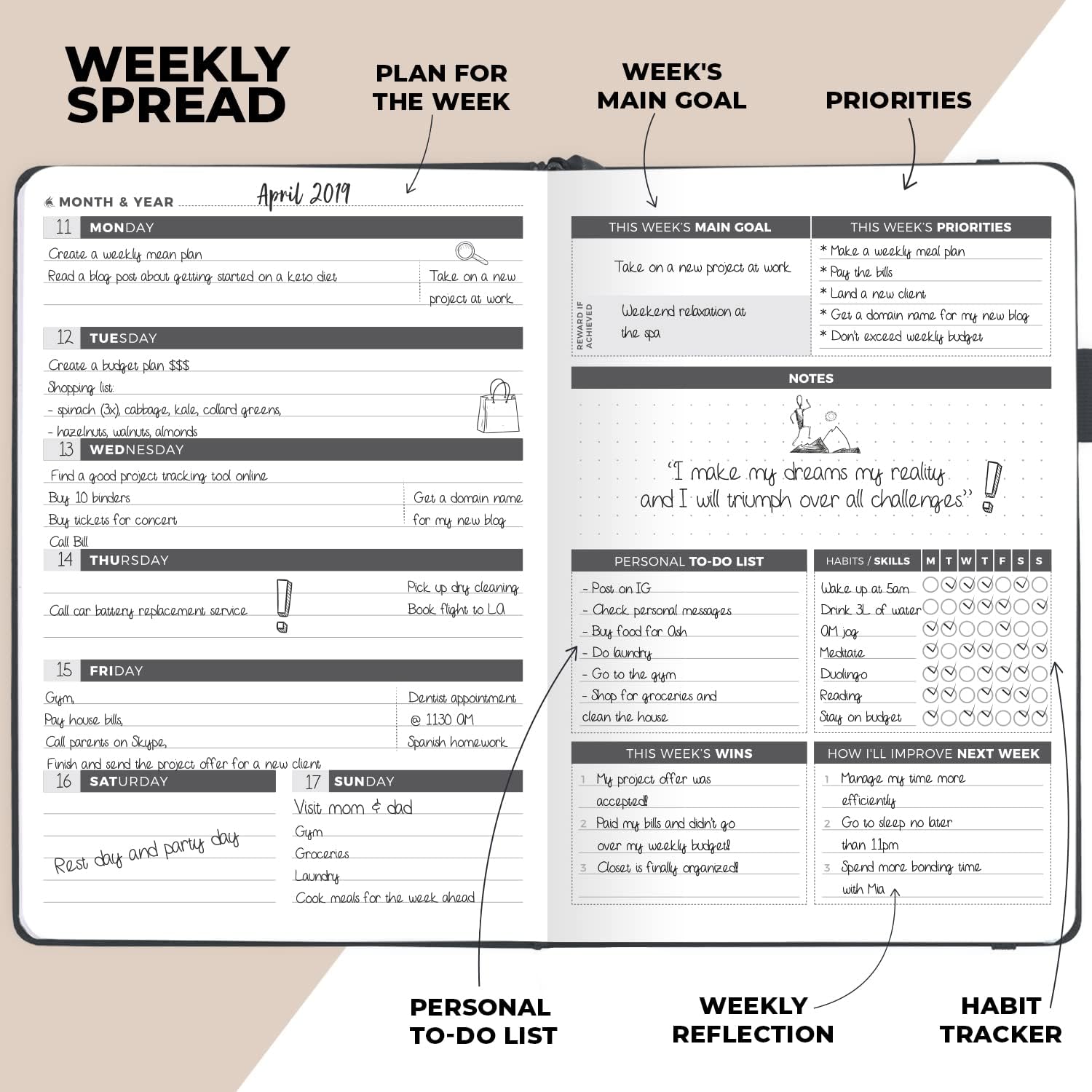 Clever Fox Planner - Undated Weekly & Monthly Organizer Journal for Productivity Time Management & Goals - A5 (Silver Black) - Image 4