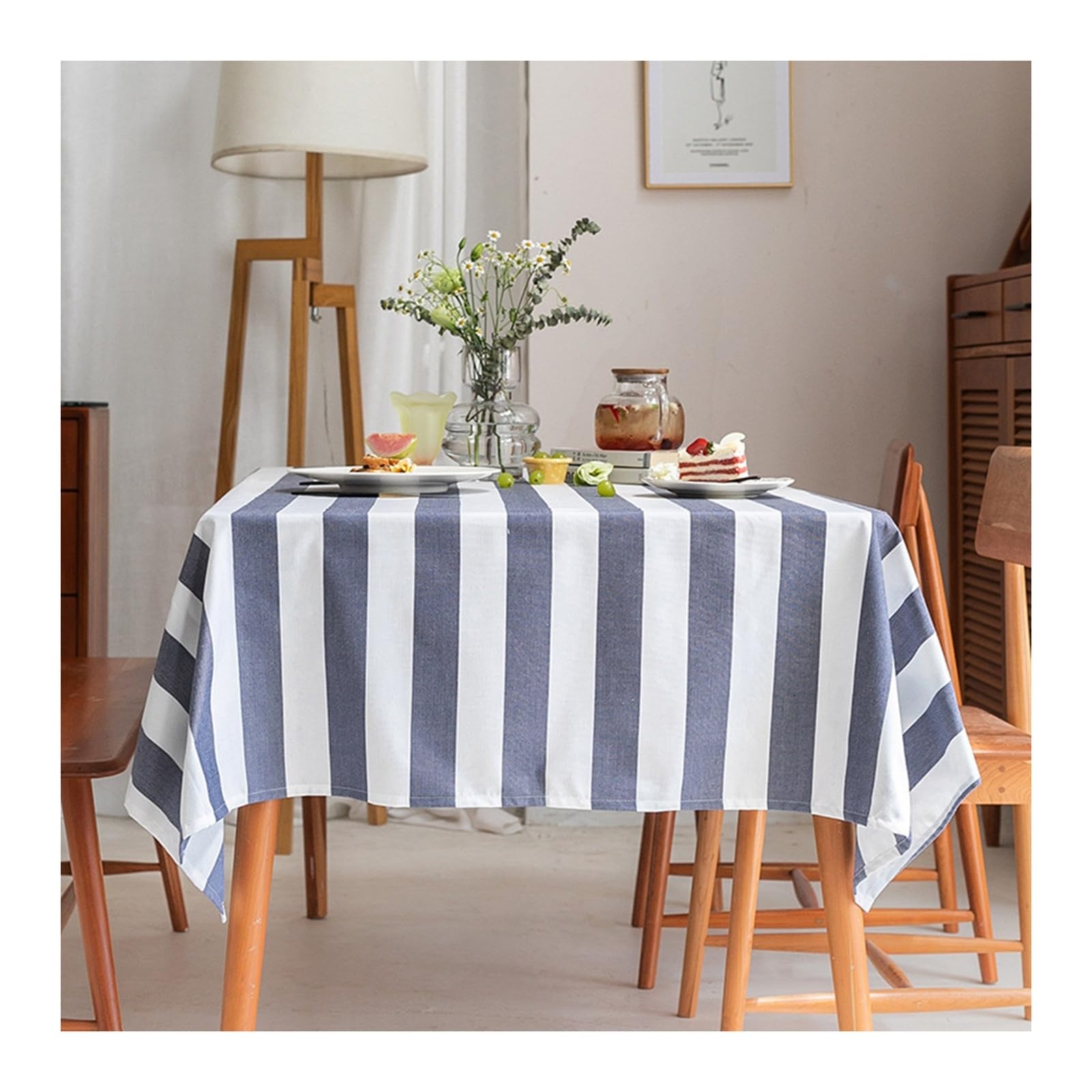 Nappe rayures bleu foncé pour table repas KnSam
