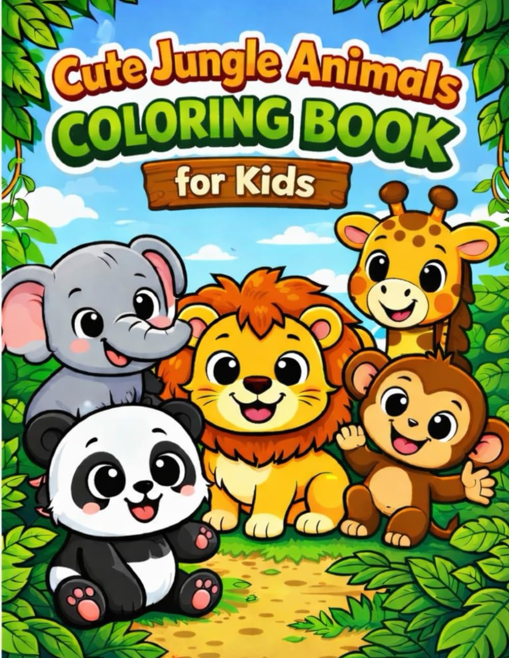 Cute Jungle Animals Coloring Book: Fun and Easy Coloring Pages for Kids Ages 3–7