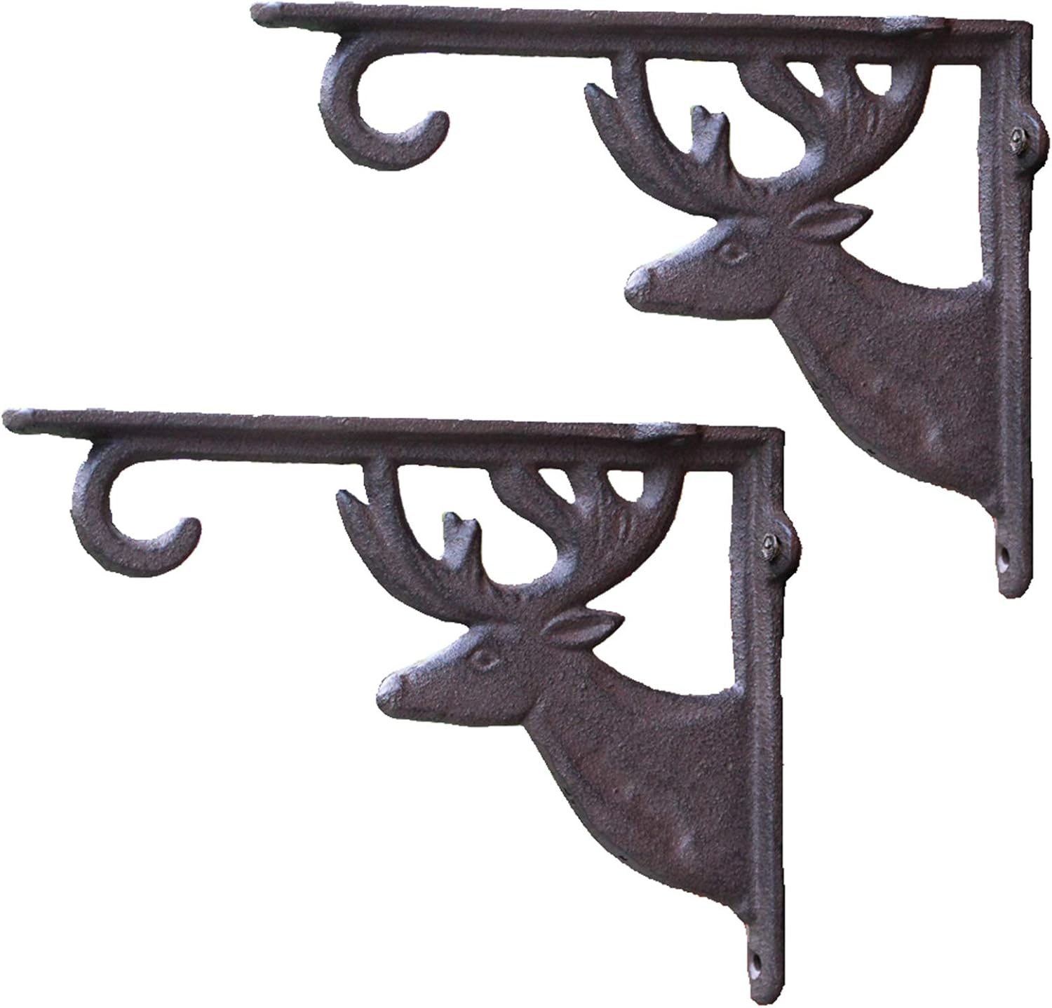 YHPD 2 x Cast Iron Shelf Brackets, Deer Design Shelf Brackets, Vintage